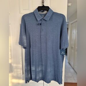 George Men's M Medium Textured Poly Polo Shirt Blue Stretch Performance Wicking